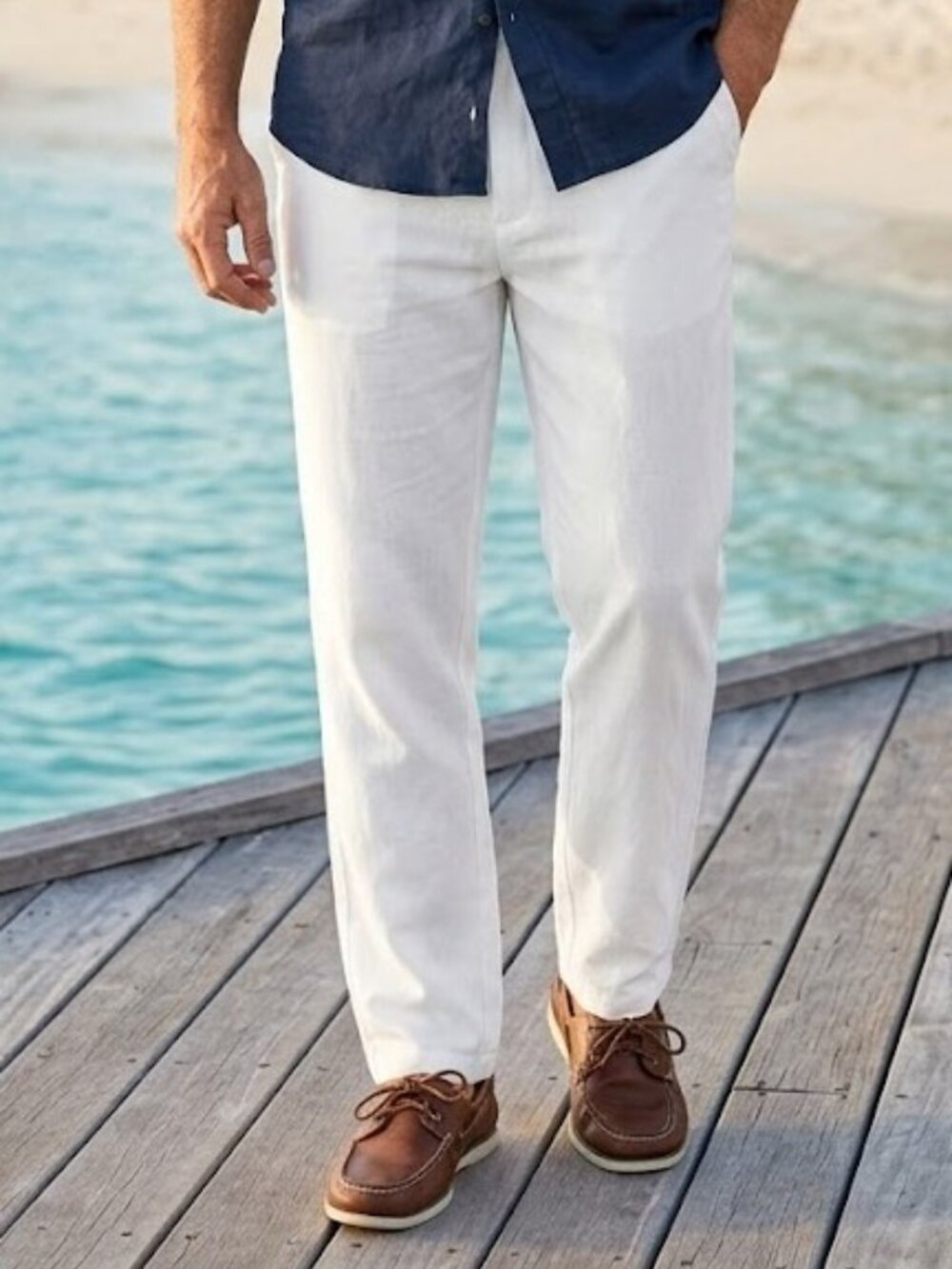 Willit White Linen Cotton Pants Mens 36x30 Beach Resort Summer